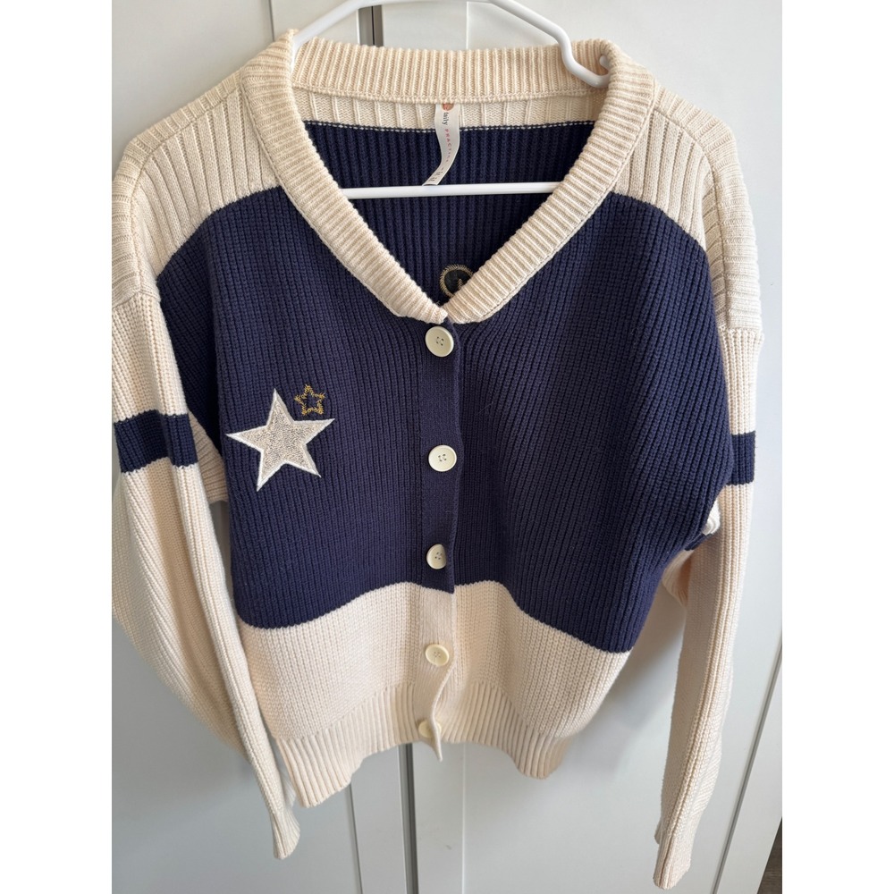 Daily Practice by Anthropologie Sweater Navy Cream Star Varsity‎ Womens S